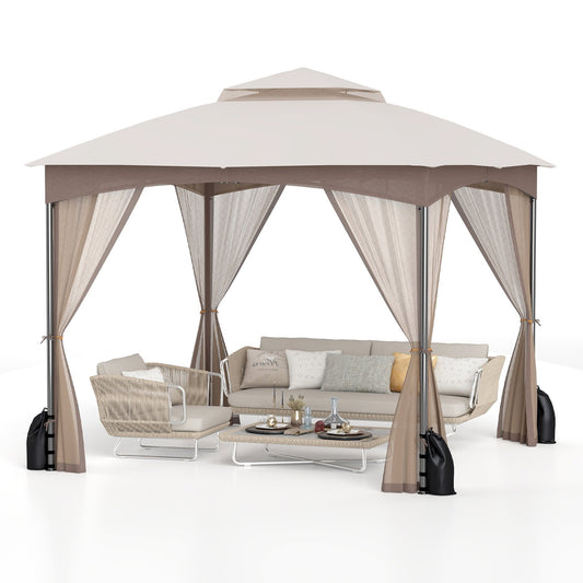 LIVSK Tuinpaviljoen met Net - Waterdicht Dubbel Dak - Eenvoudige Montage - 300 x 300 x 278 cm - Khaki