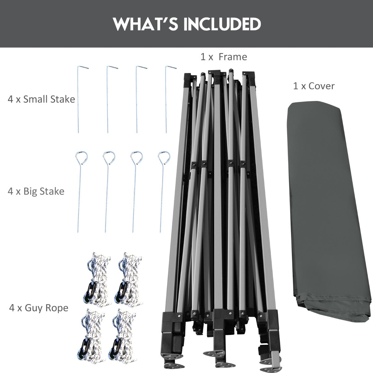 LIVSK Opvouwbare Partytent - Waterdicht en Zilvercoating - Verstelbaar tot 335 cm - 9 m² Schaduw - Voor 6-8 Personen - Grijs