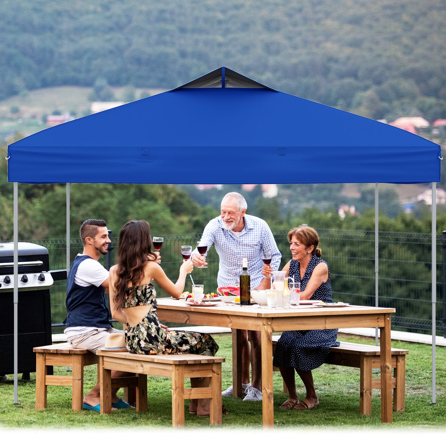 LIVSK Pop-up-paviljoen - Waterdicht met UV-bescherming 50+ - Eenvoudige montage - Draagbaar - 295 x 295 x 255-275 cm - Blauw