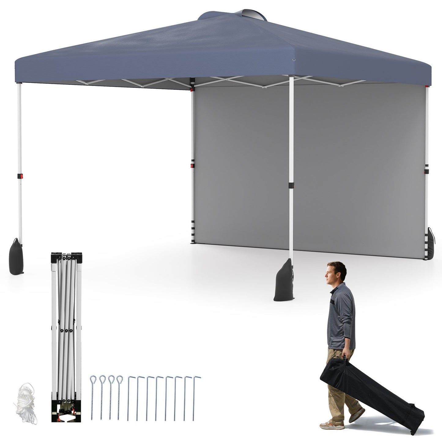 LIVSK Opvouwbaar Tuinpaviljoen - Pop-up Structuur - UPF50+ Zonbescherming - Draagtas met Wielen - 3 x 3 x 2,66-2,86 m - Grijs