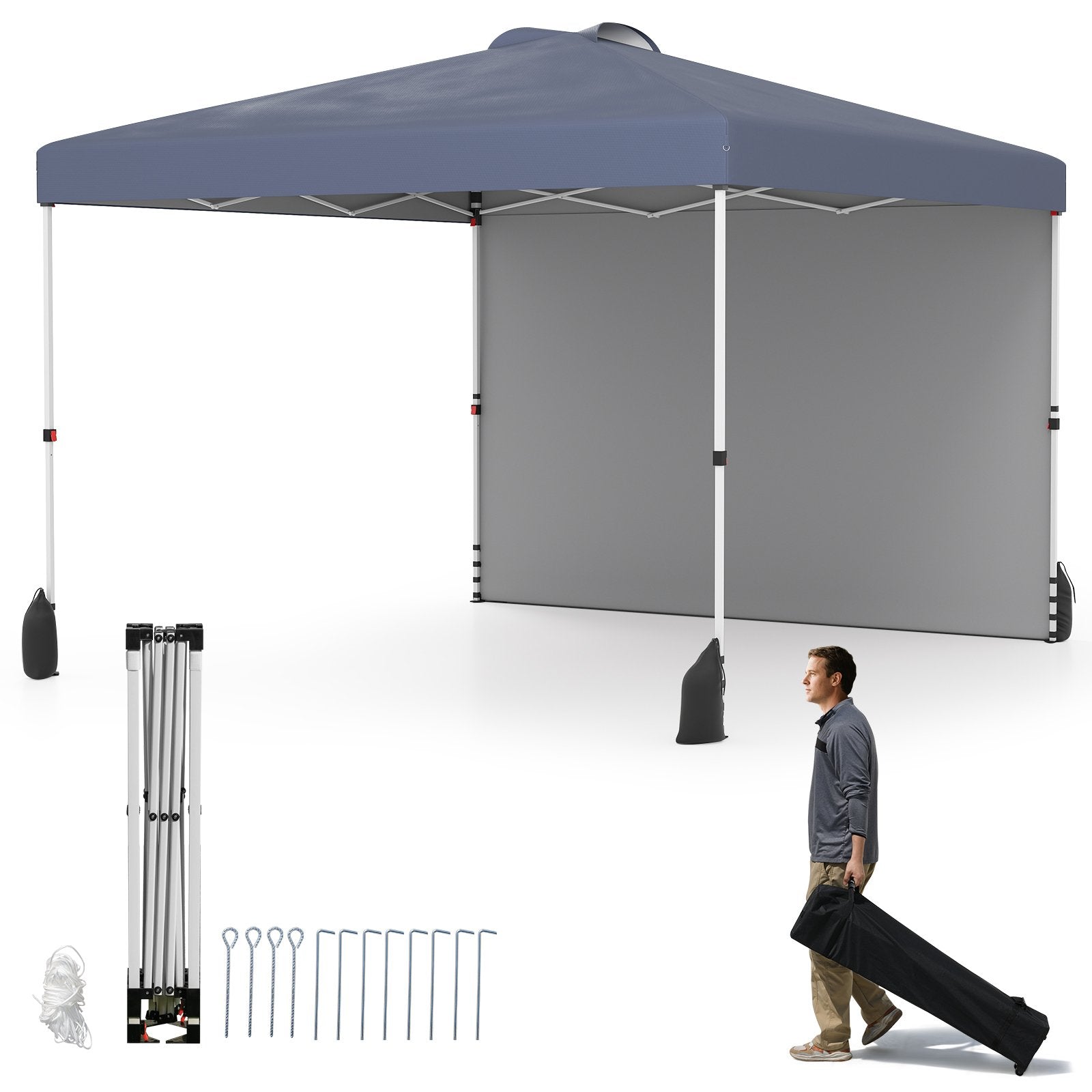 LIVSK Opvouwbaar Tuinpaviljoen - Pop-up Structuur - UPF50+ Zonbescherming - Draagtas met Wielen - 3 x 3 x 2,66-2,86 m - Grijs