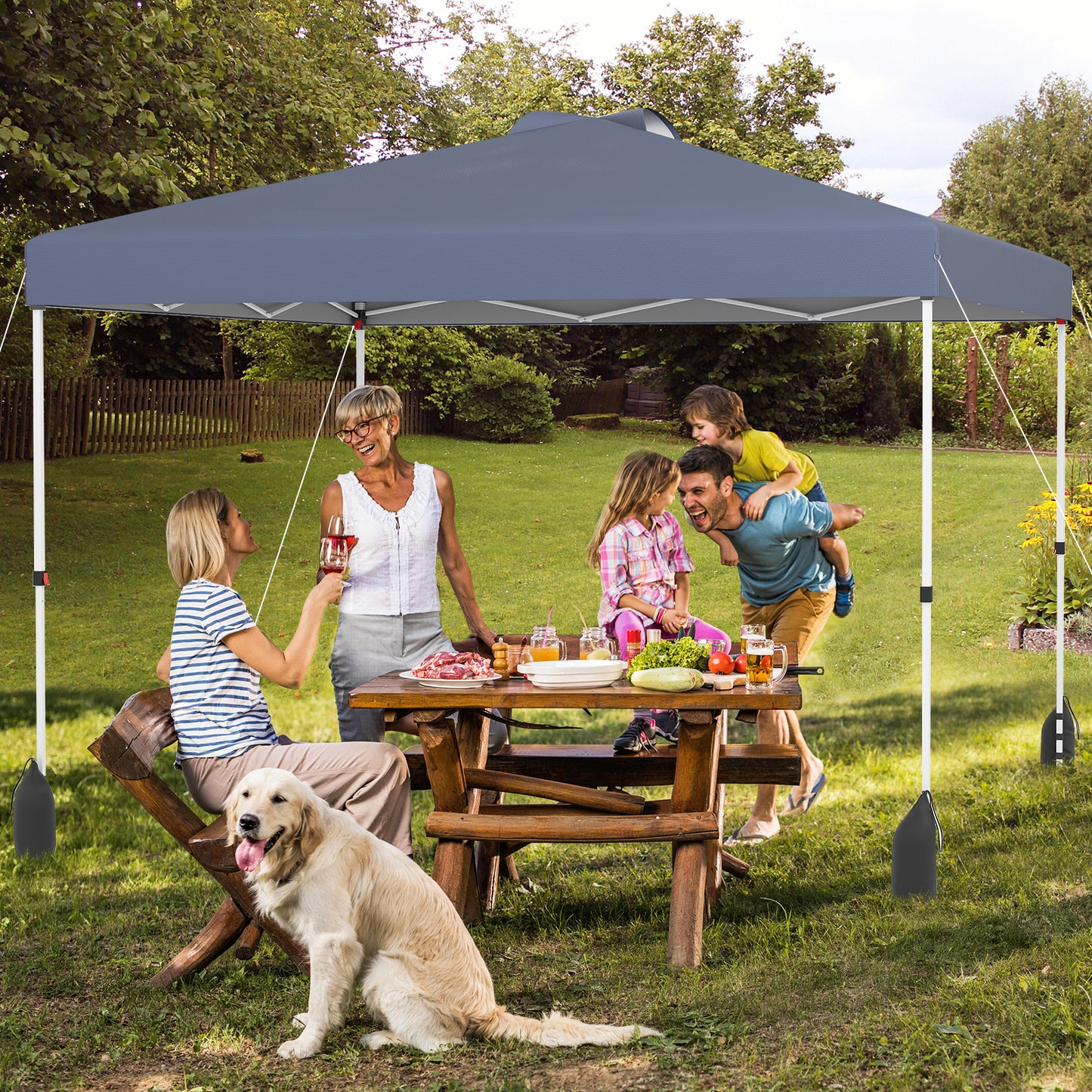 LIVSK Opvouwbaar Tuinpaviljoen - Pop-up Structuur - UPF50+ Zonbescherming - Draagtas met Wielen - 3 x 3 x 2,66-2,86 m - Grijs