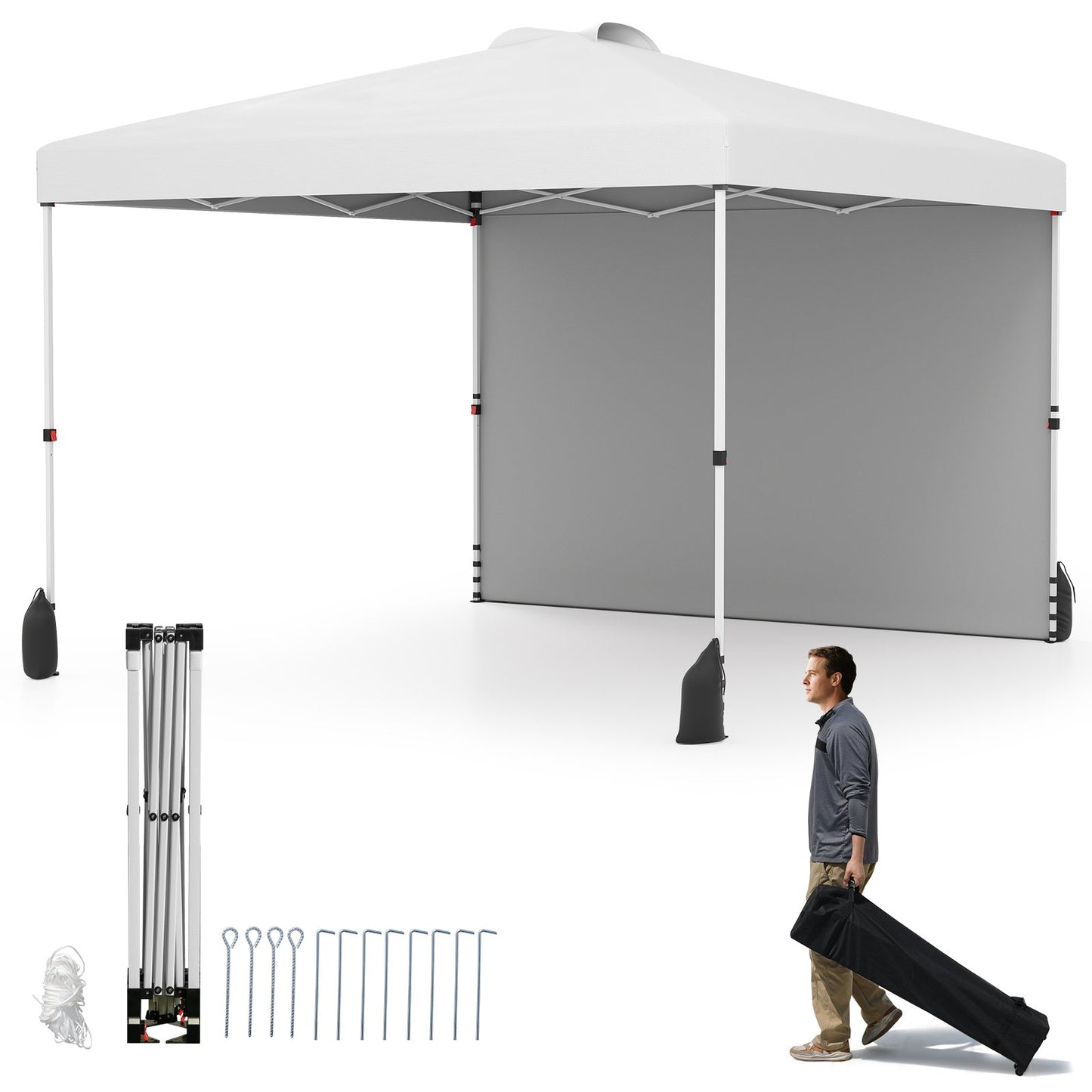 LIVSK Opvouwbaar Paviljoen - Pop-up 3 x 3 m met Hoogteverstelling - Inclusief Zijwanden & Zandsakken - Draagbaar - Wit