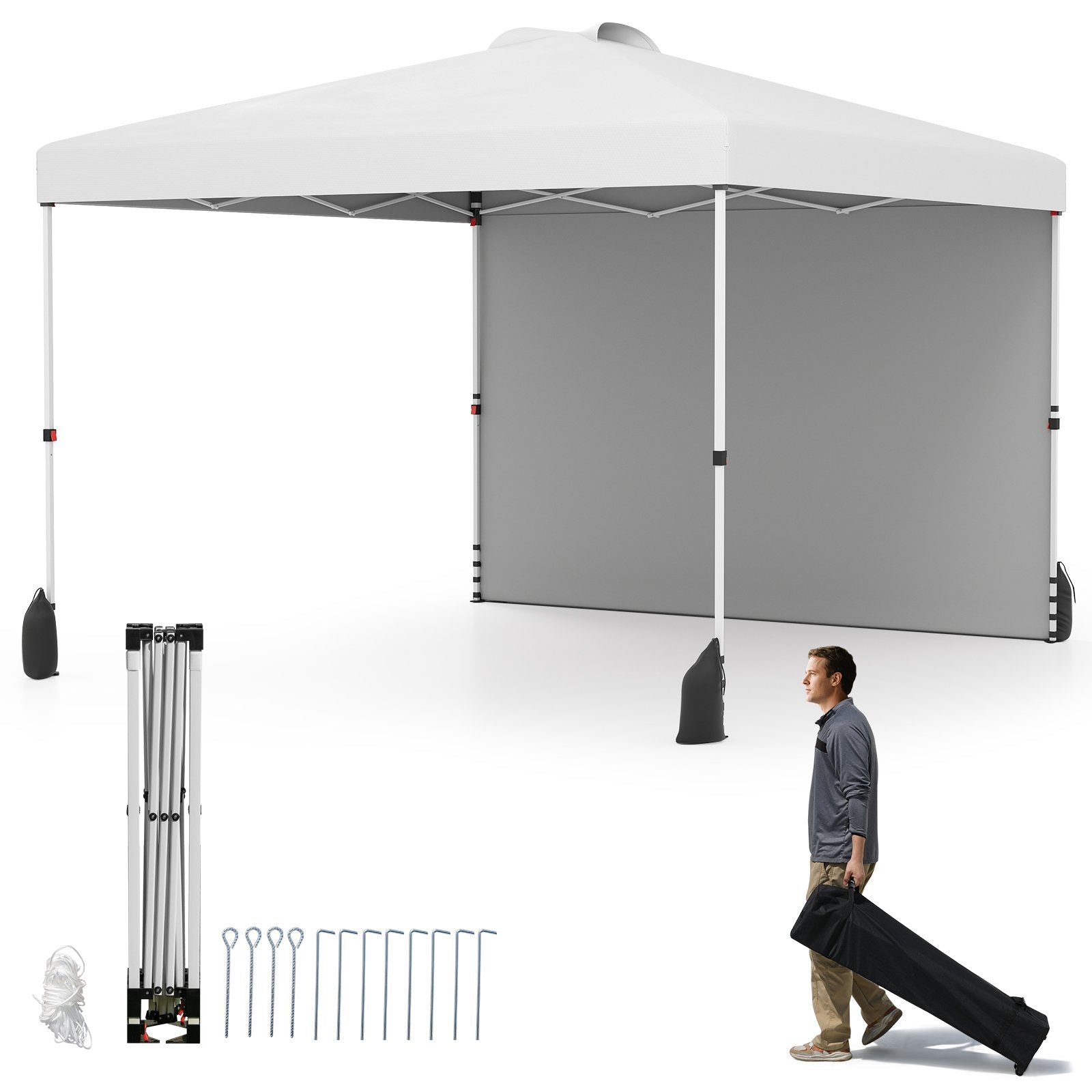 LIVSK Opvouwbaar Paviljoen - Pop-up 3 x 3 m met Hoogteverstelling - Inclusief Zijwanden & Zandsakken - Draagbaar - Wit
