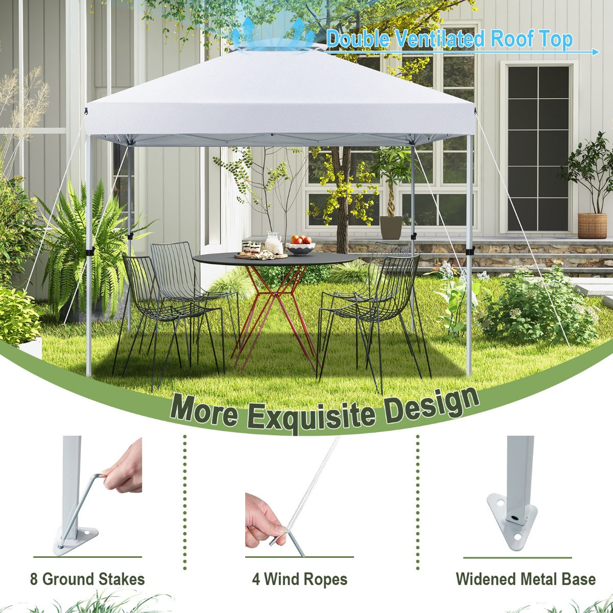 LIVSK Tuinpaviljoen - Pop-up Ontwerp met Geventileerd Dak - UV-Bescherming - Voor 5-8 Personen - Inclusief Draagtas - Zilverwit