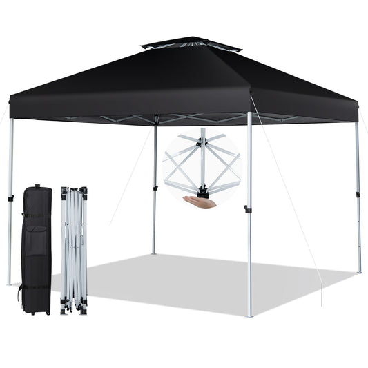 LIVSK Pop-up Paviljoen - Geventileerd Dak - Centrale Vergrendeling - Draagtas met Wielen - 305 x 305 x 217-275 cm - Zwart