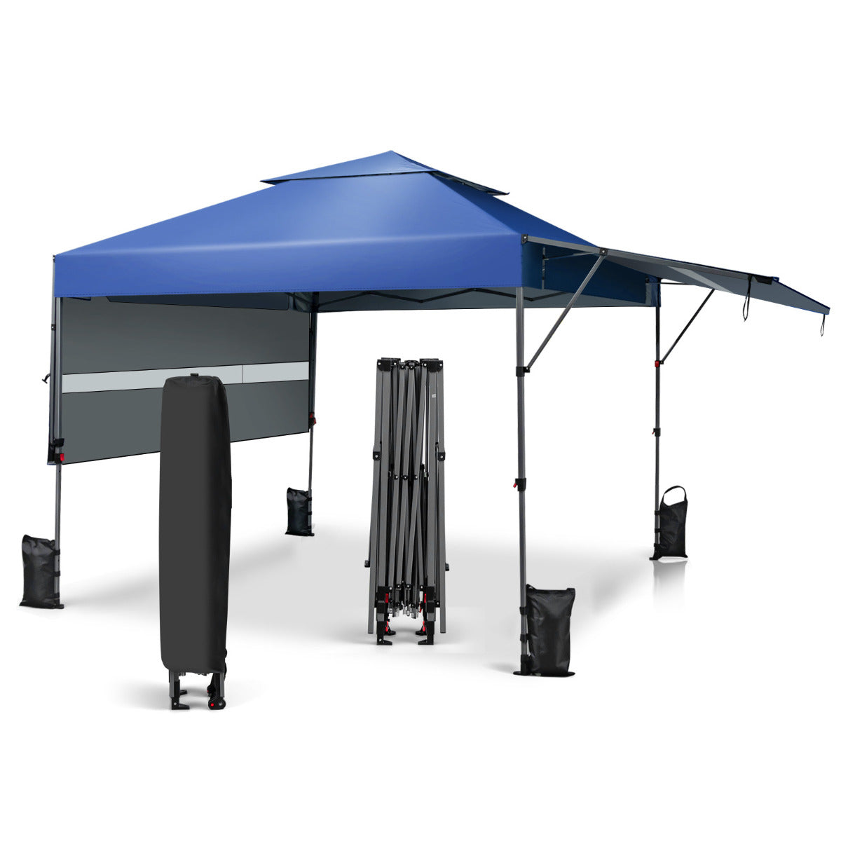 LIVSK Opklapbaar Paviljoen met Luifels - Groot Schaduwgebied van 16 m² - Waterdicht - Pop-up Design - Draagtas Inclusief - Blauw