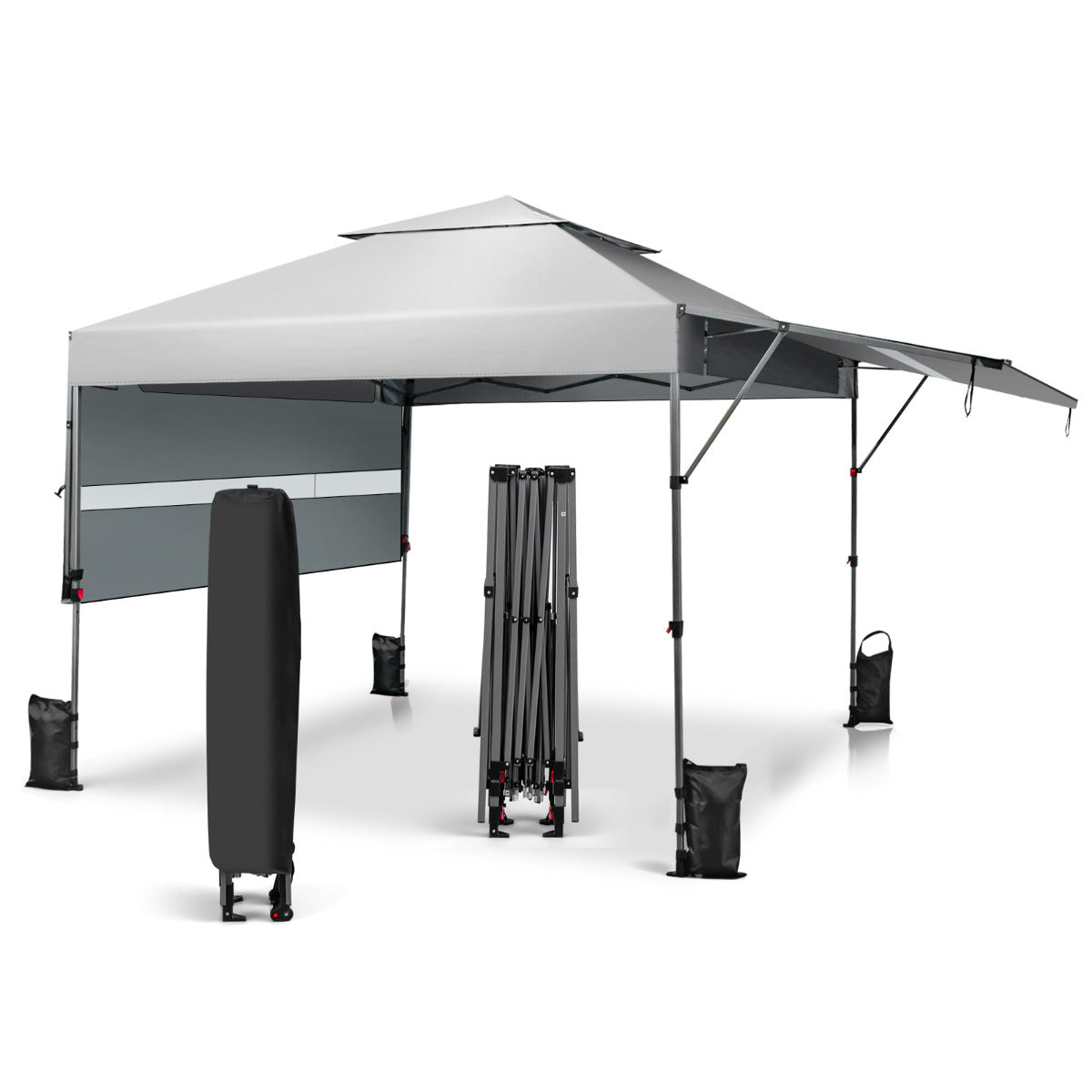 LIVSK Pop-up Paviljoen 300 x 537 x 270-290 cm - Inklapbaar met Dubbele Luifels - UV-Bescherming 50+ - Waterdicht - Wit