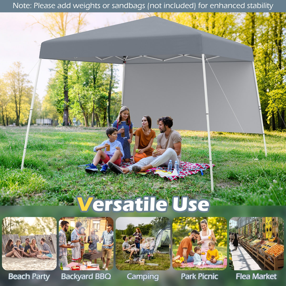 LIVSK Pop-up Paviljoen 300 x 300 x 262 cm - Waterdicht - Zonbescherming met Zijwand - Eenvoudige Montage - Grijs