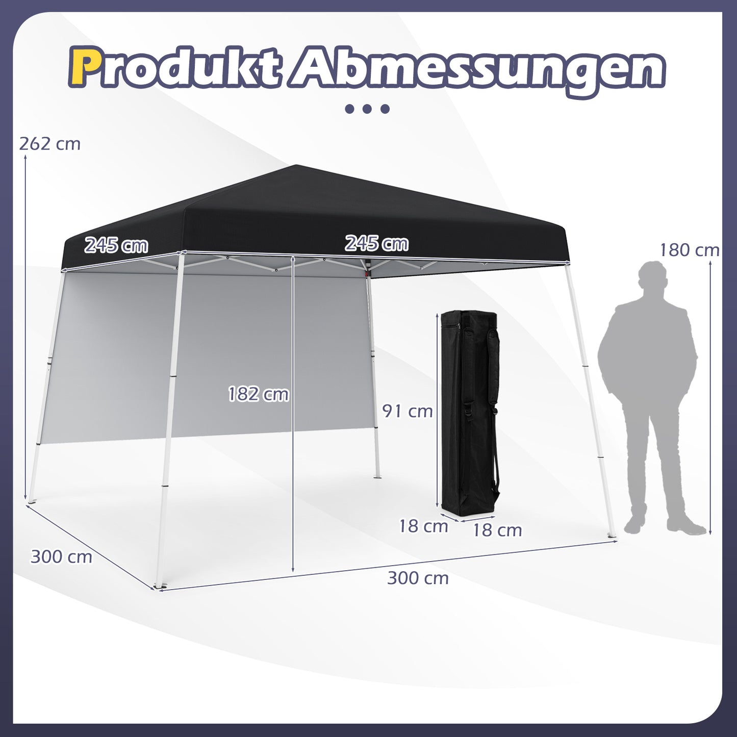 LIVSK Pop-up Paviljoen 300 x 300 x 262 cm - Zonbescherming - Eenvoudige Montage - Inclusief Rugzak - Zwart