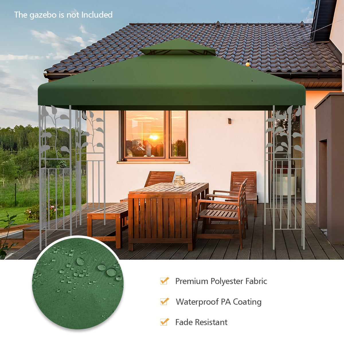 LIVSK Vervangende Prieelhoes 300 x 300 cm - Waterdicht Polyester - Dubbellaags voor Ventilatie - Klittenbandsluitingen - Beige