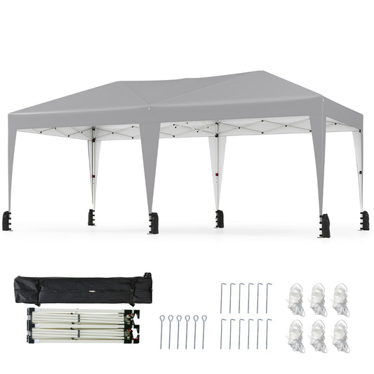 LIVSK Pop-up Partytent met UV-bescherming 50+ - 3 Hoogtes - Eenvoudig op te zetten - Draagtas met Wielen - 590 x 300 x 266-286 cm
