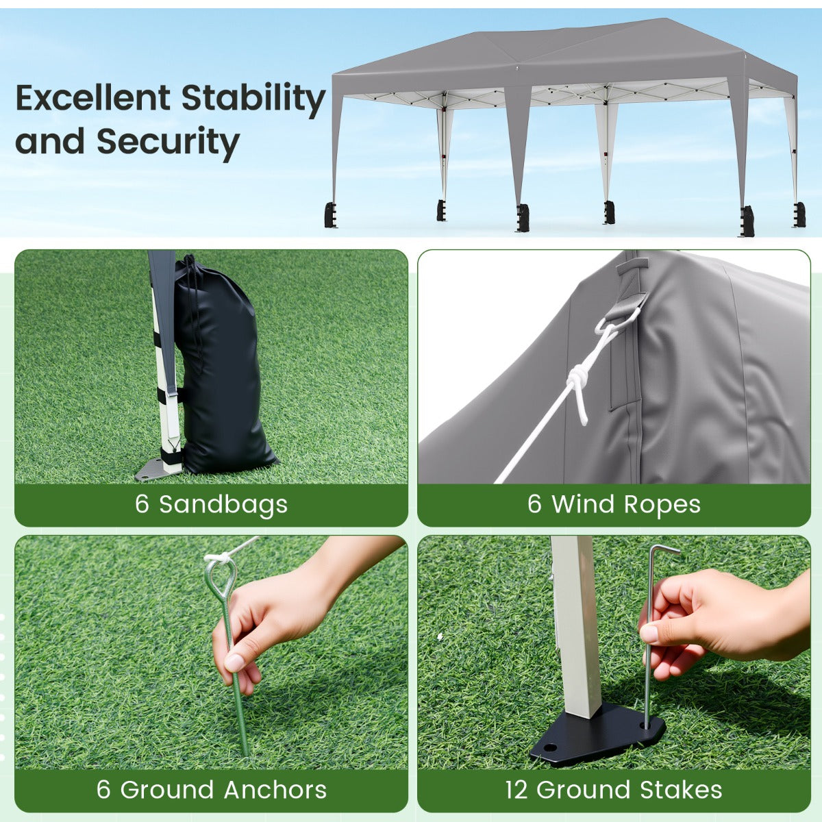 LIVSK Pop-up Partytent met UV-bescherming 50+ - 3 Hoogtes - Eenvoudig op te zetten - Draagtas met Wielen - 590 x 300 x 266-286 cm