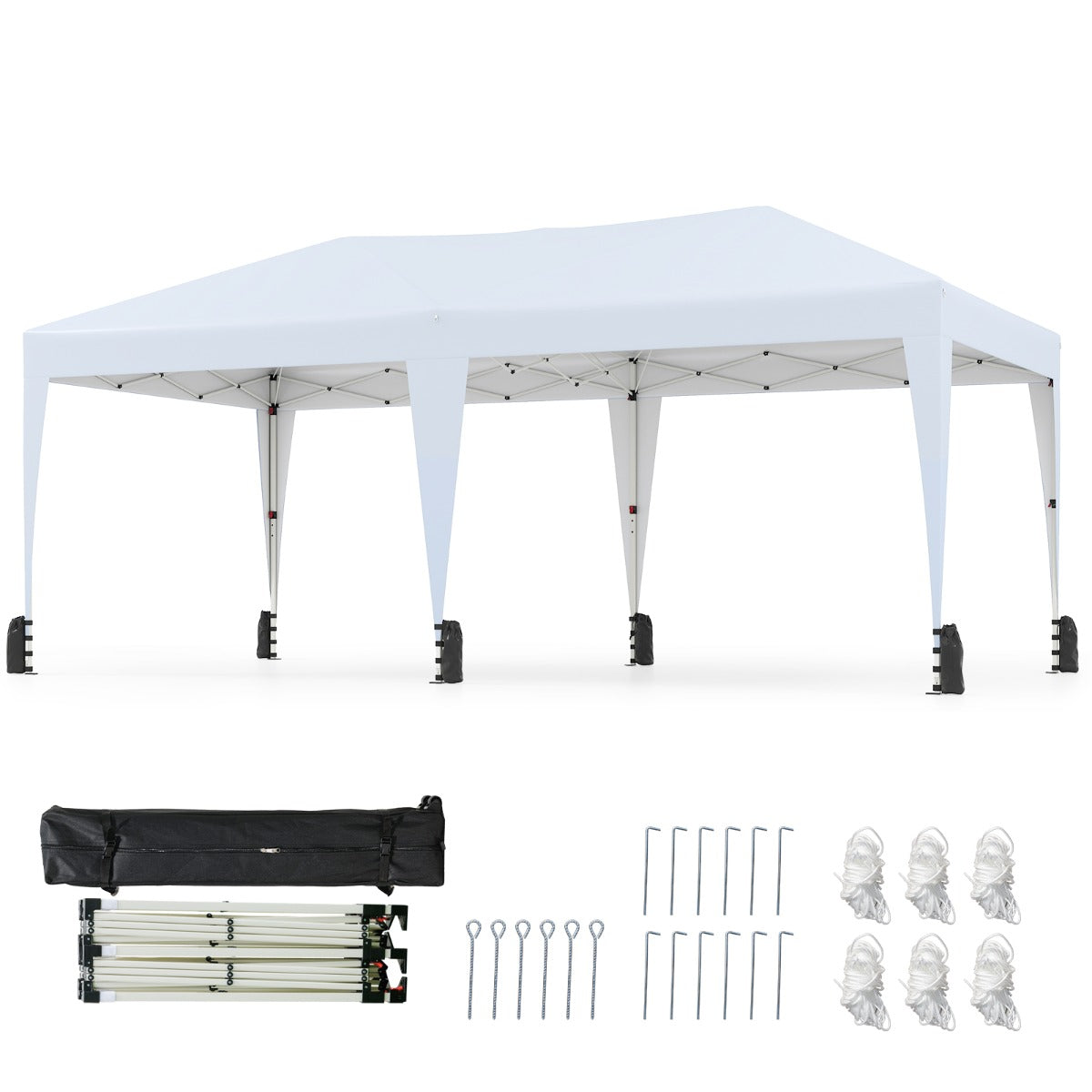 LIVSK Pop-up Partytent - Ruimte voor 10+ Personen - Hoogte Verstelbaar - Eenvoudige Opbouw - Draagtas met Wielen - Grijs