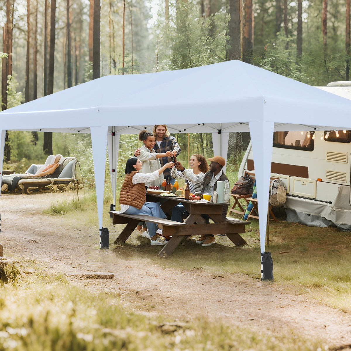 LIVSK Pop-up Partytent - Ruimte voor 10+ Personen - Hoogte Verstelbaar - Eenvoudige Opbouw - Draagtas met Wielen - Grijs