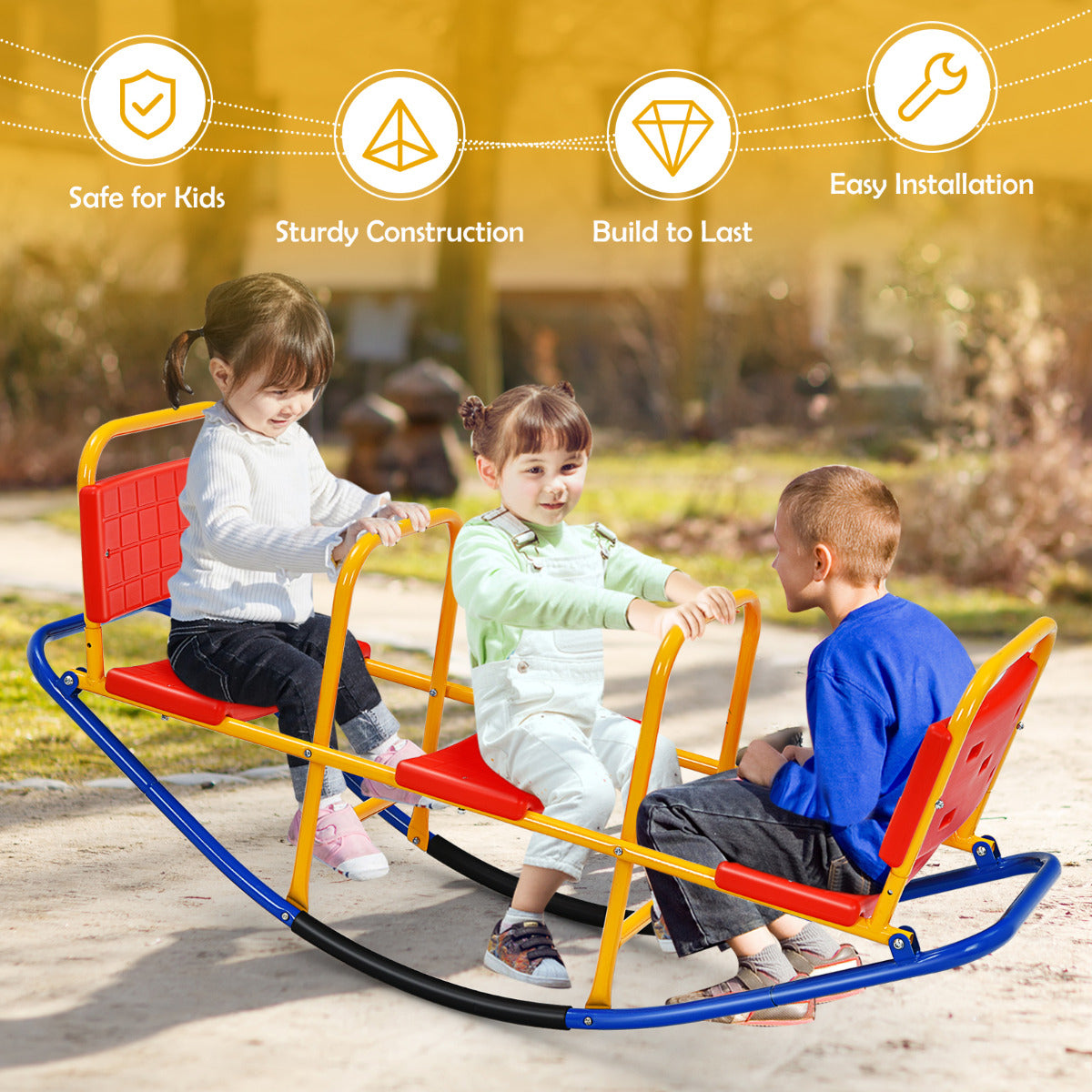 LIVSK 2-in-1 Wipwap en Schommelstoel - Geschikt voor 3-8 jaar - Ergonomisch en Veilig - Draagvermogen tot 100 kg - Geel
