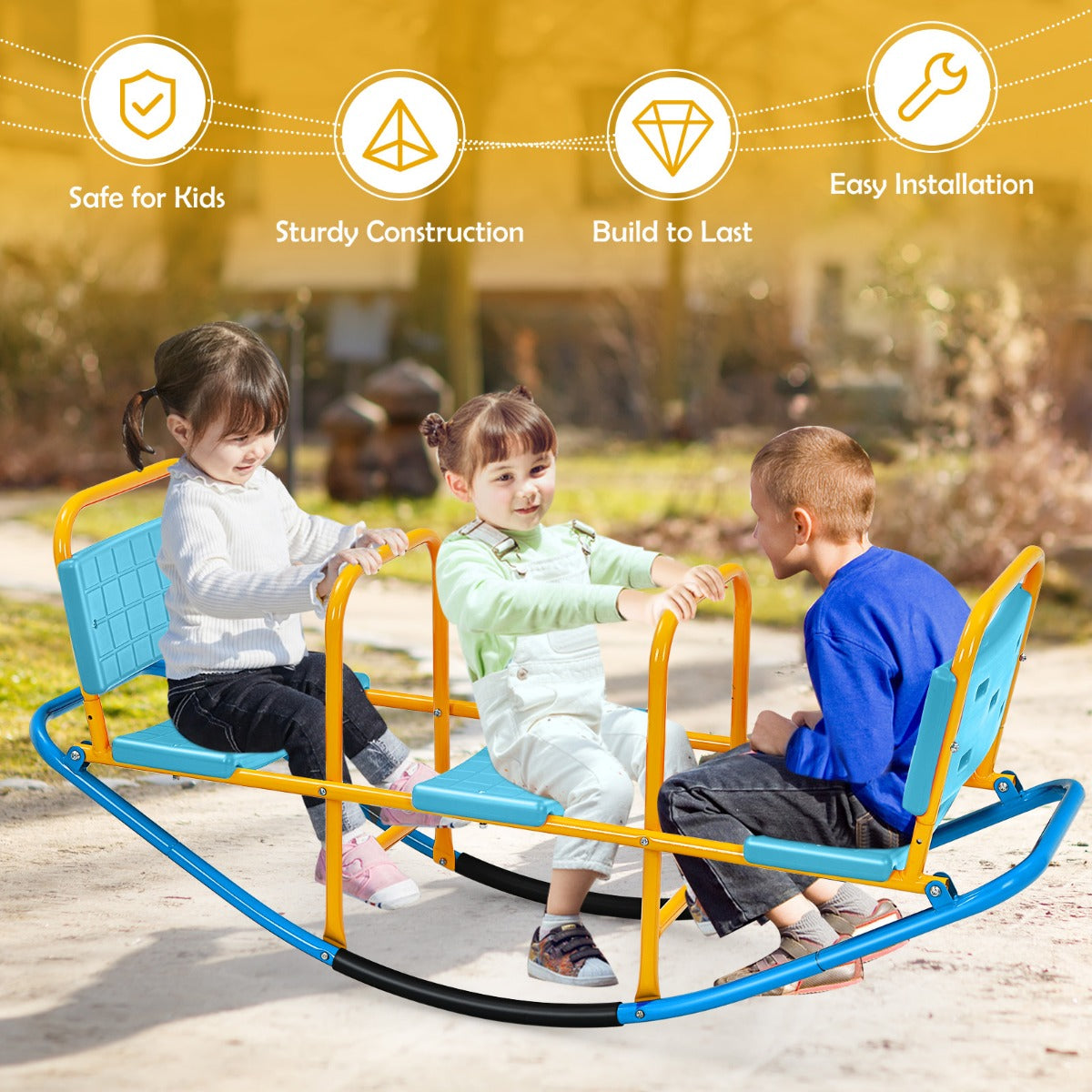 LIVSK Kinder Schommelwip 3-Zits - Belastbaar tot 100 kg - Ergonomisch en Duurzaam - Voor Binnen en Buiten - Blauw