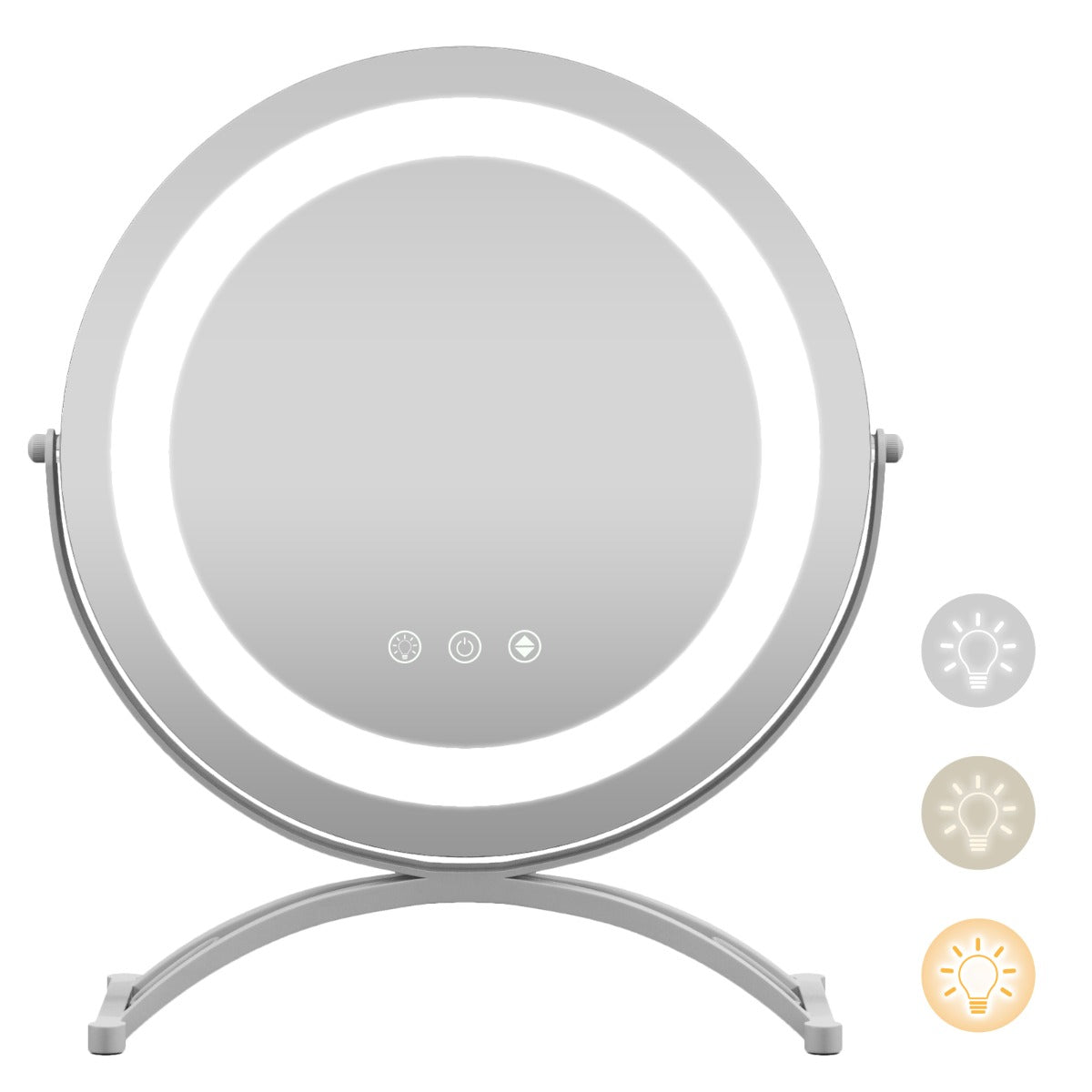 LIVSK LED Make-Up Spiegel - 3 Kleurstanden - Geheugenfunctie - 360° Draaibaar - Zilver - 32,5 x 12,5 x 35,5 cm
