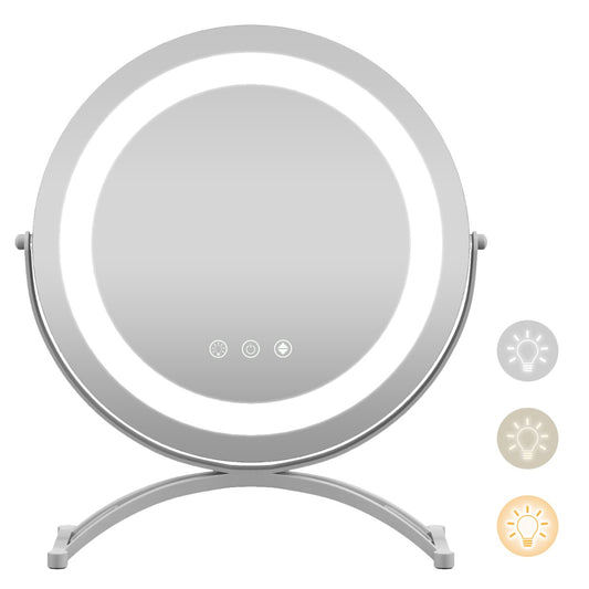 LIVSK LED Make-Up Spiegel - 3 Kleurstanden - Geheugenfunctie - 360° Draaibaar - Zilver - 32,5 x 12,5 x 35,5 cm