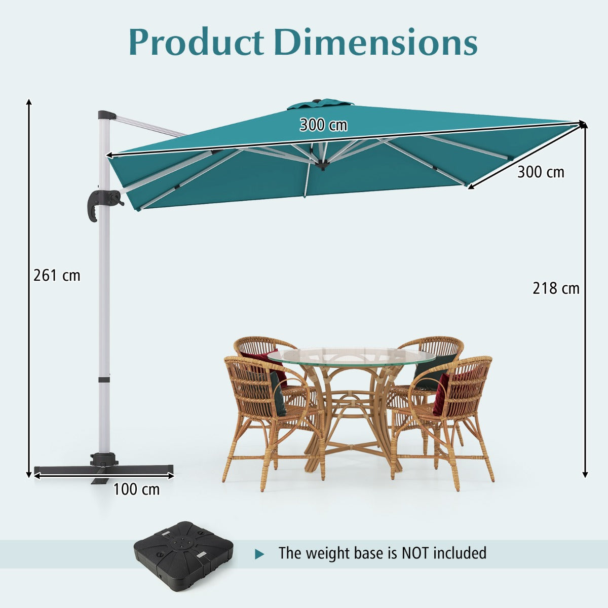 LIVSK Deluxe Terras Hangende Parasol - Kantelbaar met Slinger - 3m Luifel - Aluminium en Polyester - Stabiliteit met Kruisvoet -
