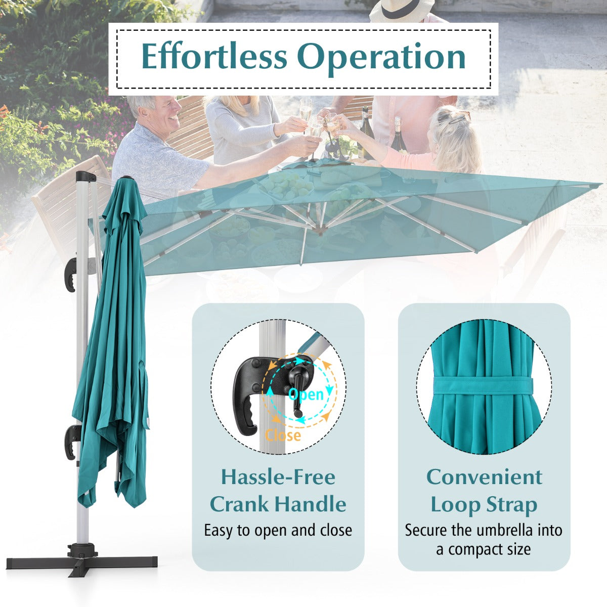 LIVSK Deluxe Terras Hangende Parasol - Kantelbaar met Slinger - 3m Luifel - Aluminium en Polyester - Stabiliteit met Kruisvoet -