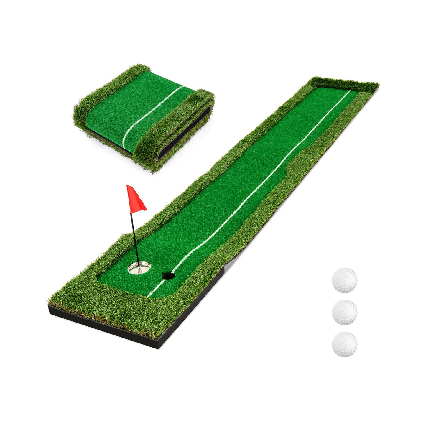 LIVSK Vouwbare Golf Puttingmat - Dubbel Gatontwerp - Uitlijnhulp - Kunstgras - Roestvrijstalen Beker - 300 x 50 cm - Groen