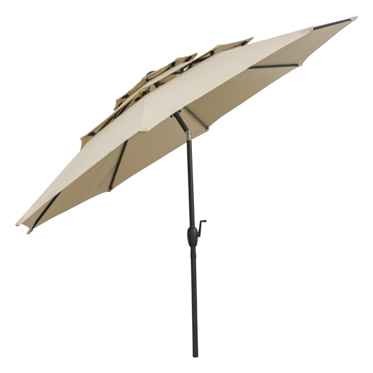Livsk costway 300 cm grote 3 laagse parasol tafelparasol met kantelmechanisme handslinger 8 stevige ribben zonnescherm voor tuin beige 1
