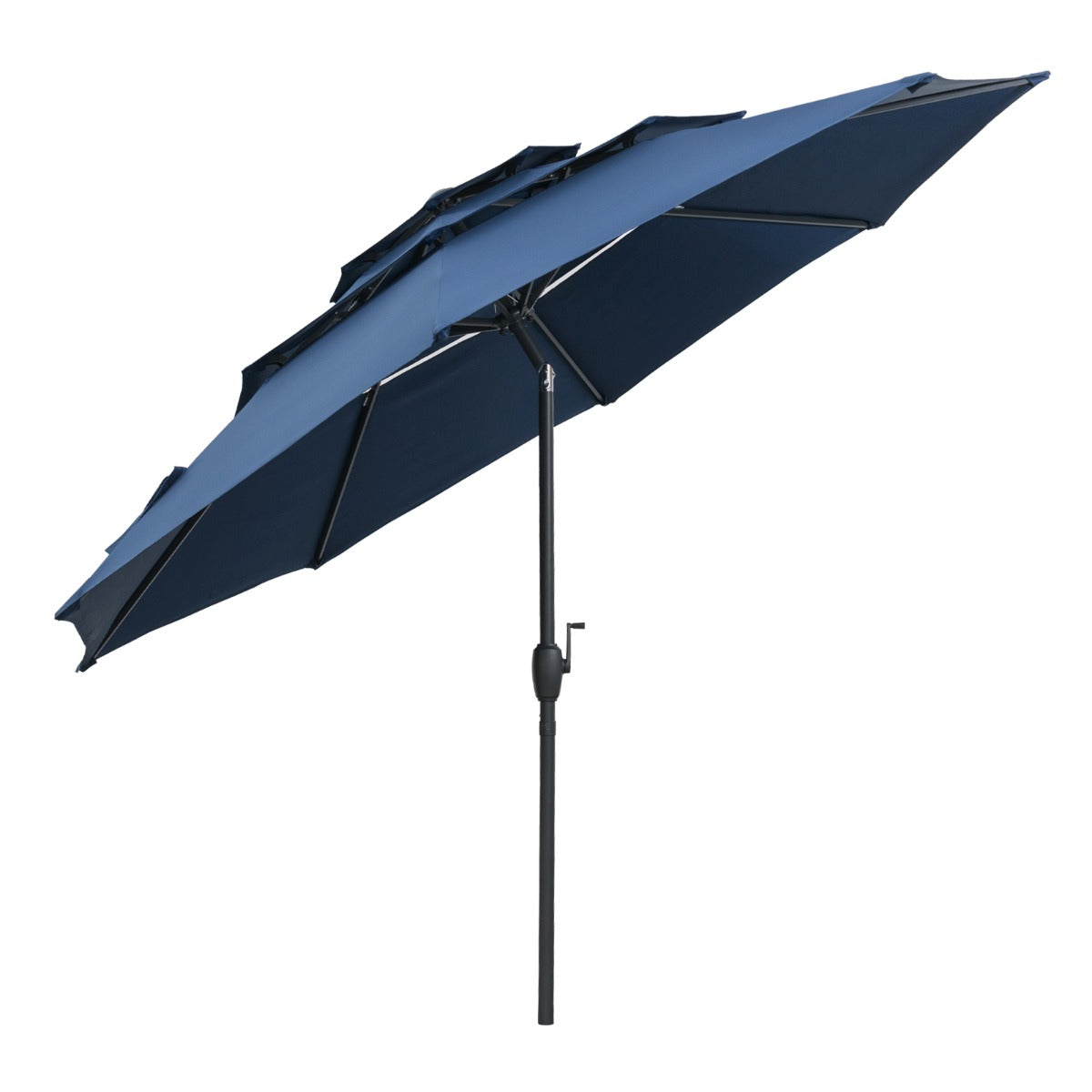Livsk costway 300 cm grote 3 laagse parasol tafelparasol met kantelmechanisme handslinger 8 stevige ribben zonnescherm voor tuin donkerblauw 1