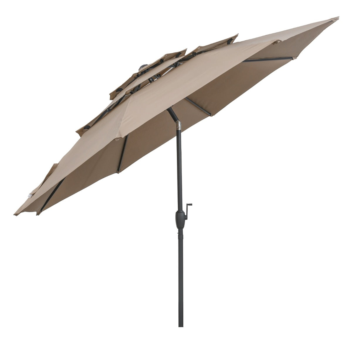 Livsk costway 300 cm grote 3 laagse parasol tafelparasol met kantelmechanisme handslinger 8 stevige ribben zonnescherm voor tuin lichtbruin 1