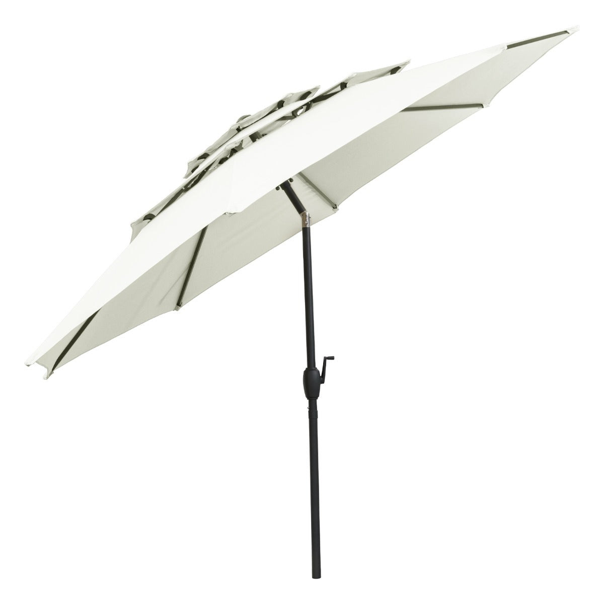 Livsk costway 300 cm grote 3 laagse parasol tafelparasol met kantelmechanisme handslinger 8 stevige ribben zonnescherm voor tuin strand wit 1