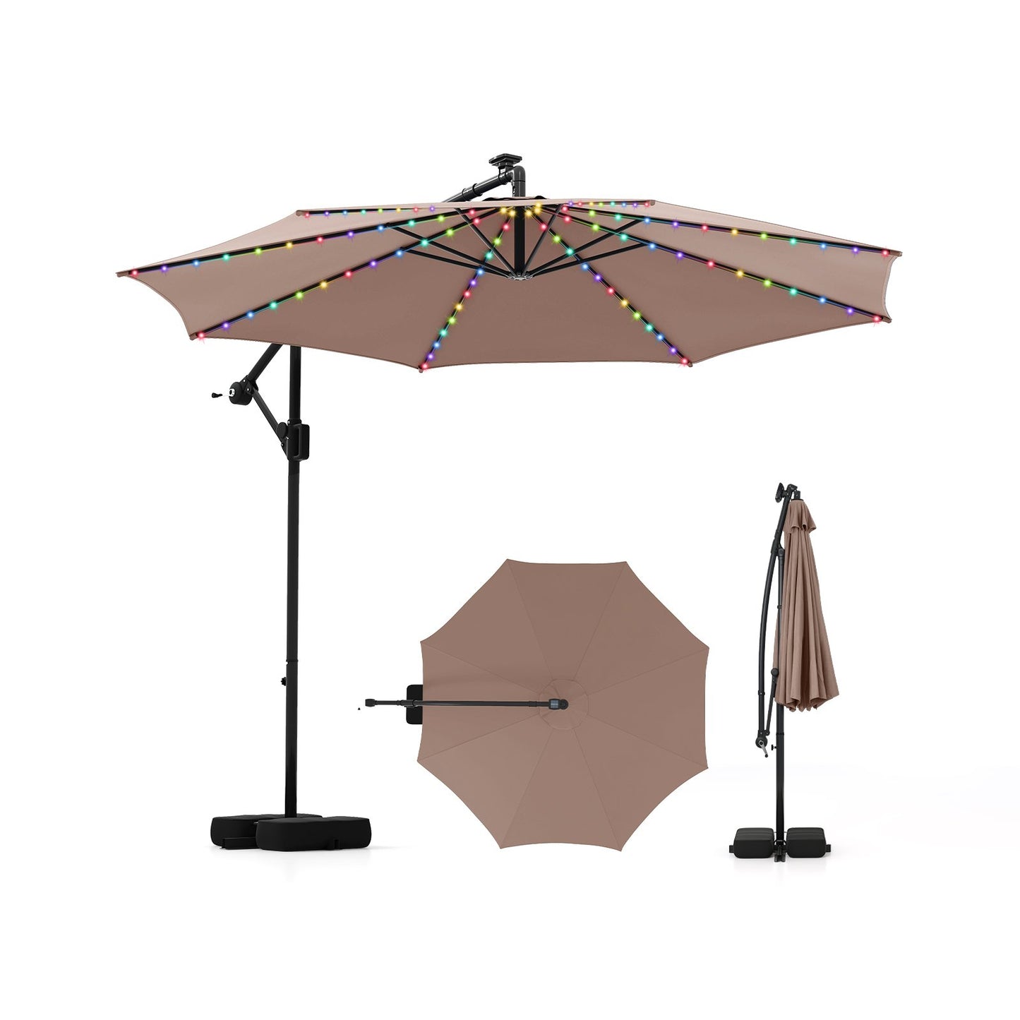 LIVSK Hangparasol met 96 LED's en 9 Verlichtingsmodi - 360° Rotatie - Stevige Constructie - 300 x 260 cm - Bruin