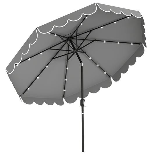LIVSK Zonneparasol met LED Verlichting - Kantelbaar - Slingerbediening - 300 x 253 cm - Polyester Kap - Grijs