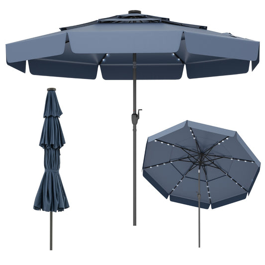 LIVSK Zonne-energie Terrasparasol - Geventileerde Bovenkant - Kantelbaar - 32 LED's - 300 x 248 cm - Grijs