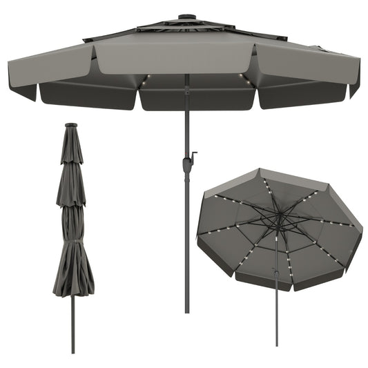 LIVSK Zonne-energie Terrasparasol - Geventileerd met Kantelverstelling - 32 LED's - Polyester - 300 x 248 cm - Grijs