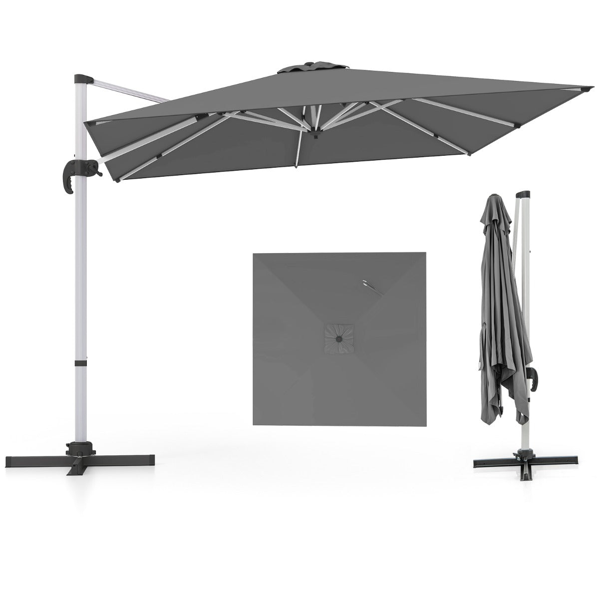 LIVSK Offset Parasol 300 x 300 cm - 360° Draai- en Kantelverstelling - Stevige Constructie - Geverfd Polyester - Zwart
