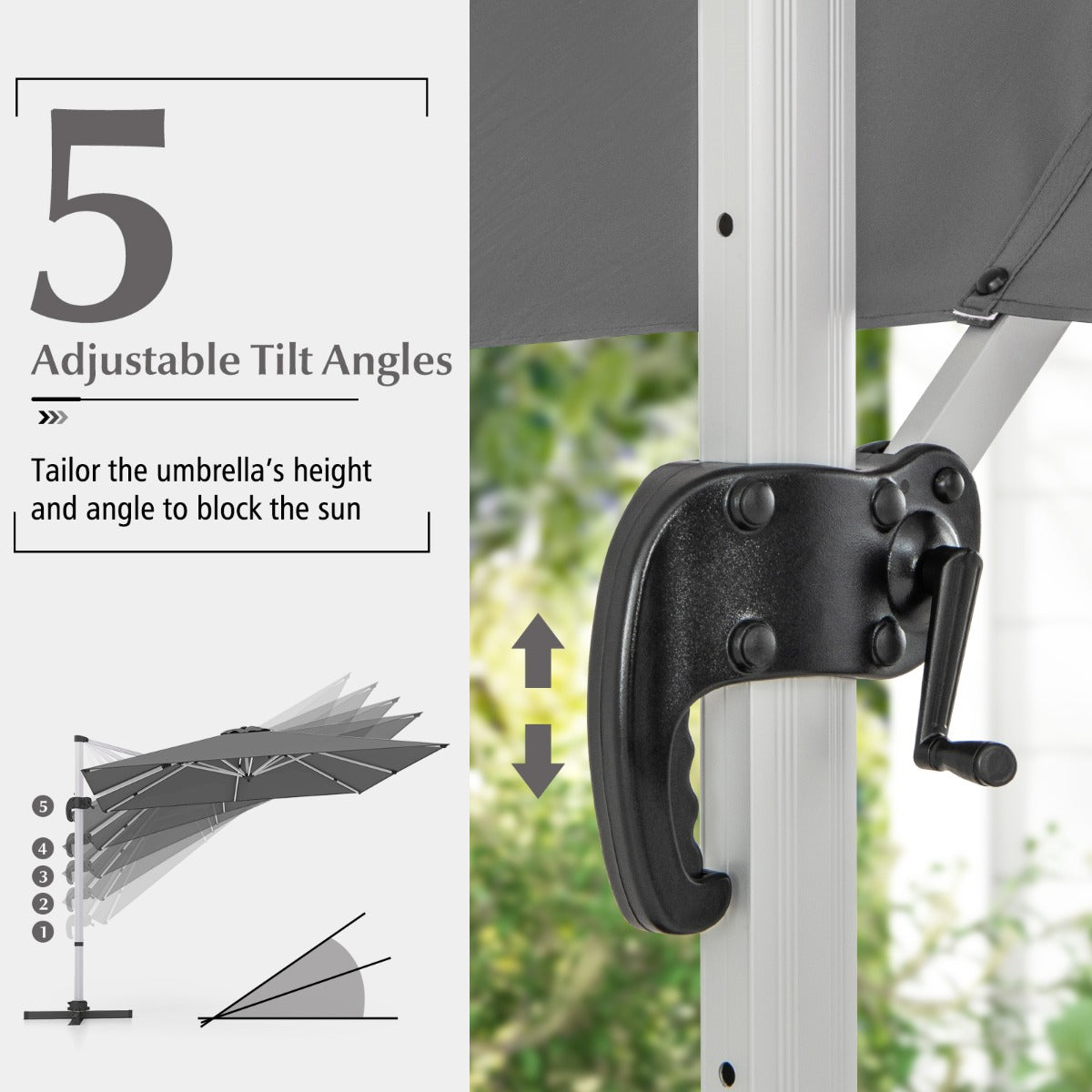 LIVSK Offset Parasol 300 x 300 cm - 360° Draai- en Kantelverstelling - Stevige Constructie - Geverfd Polyester - Zwart