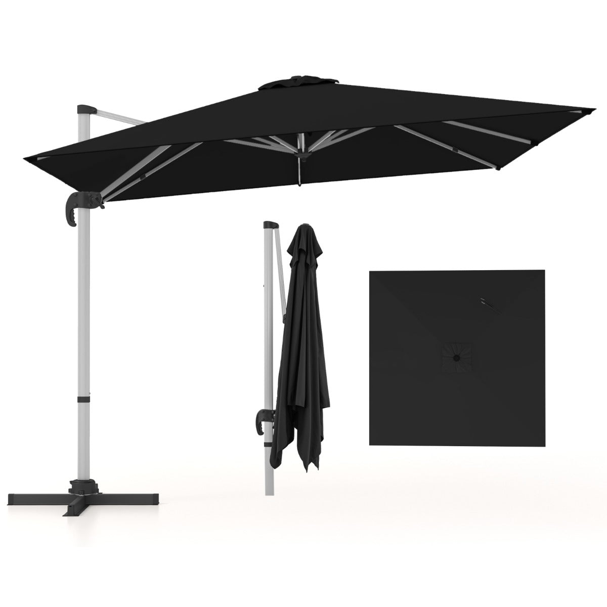 LIVSK Offset Parasol 300 x 300 cm - 360° Rotatie - 5 Verstelbare Hoeken - Stevig en Winddicht - Zwart