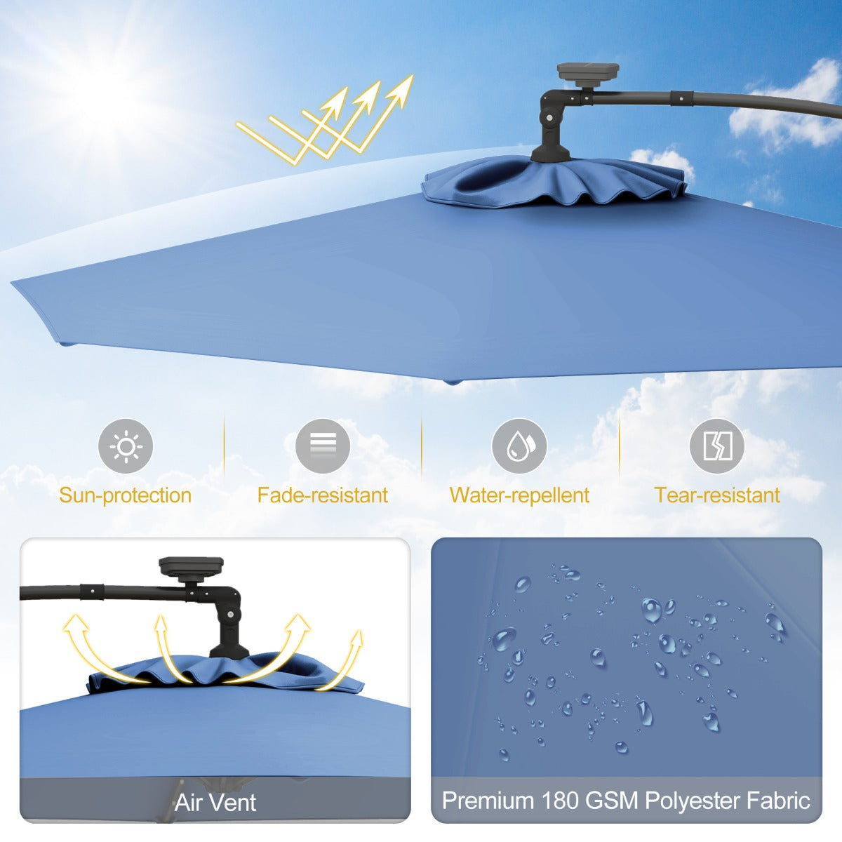 LIVSK Offset Parasol 300 cm - Met LED Verlichting op Zonne-energie - 360° Rotatie - Eenvoudige Bediening - Beige