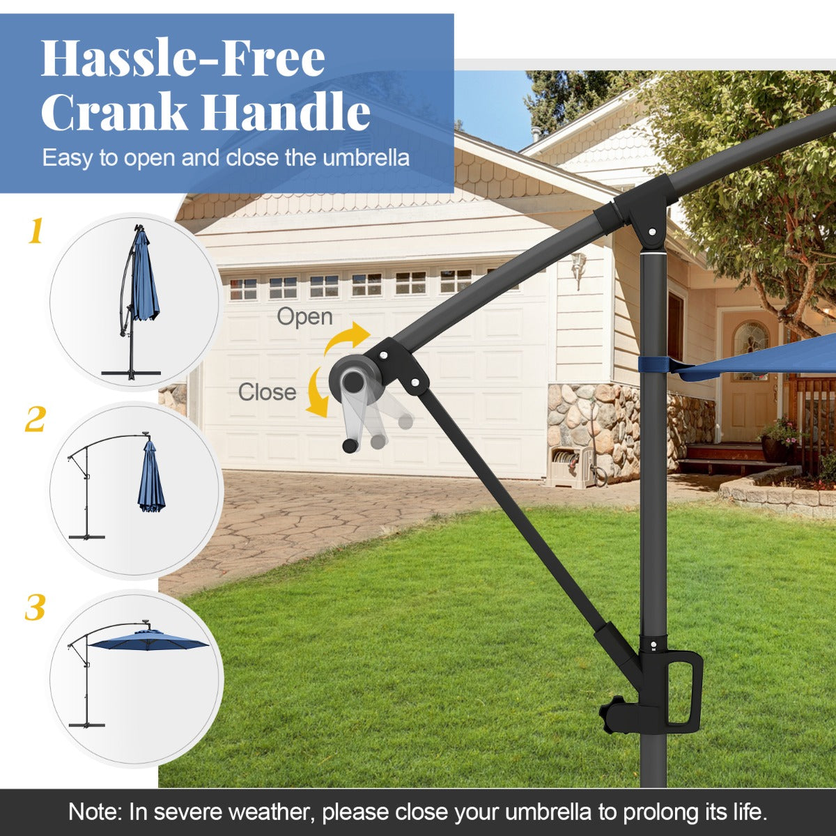 LIVSK Offset Parasol 300 cm - Met LED Verlichting op Zonne-energie - 360° Rotatie - Eenvoudige Bediening - Beige