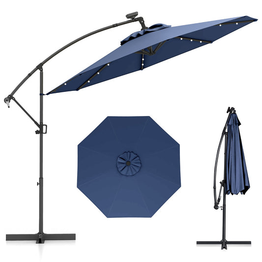 LIVSK Offset Parasol 300 cm - LED-verlichting op zonne-energie - 360° draaibaar - Eenvoudig te openen - Beige