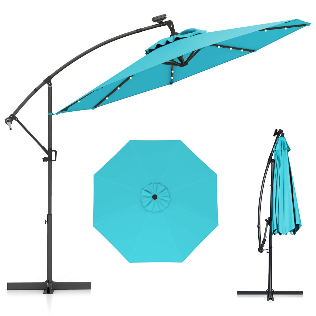 LIVSK Offset Parasol 300 cm - Met Afstandsbediening en LED Verlichting - 360° Draaibaar - Stevige Constructie - Beige
