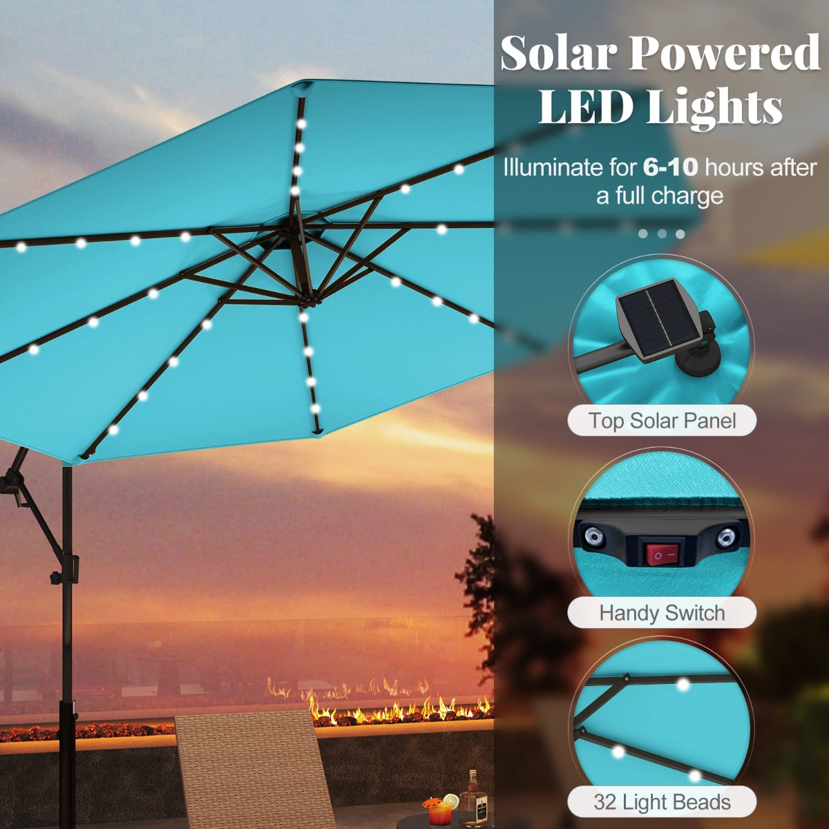 LIVSK Offset Parasol 300 cm - Met Afstandsbediening en LED Verlichting - 360° Draaibaar - Stevige Constructie - Beige