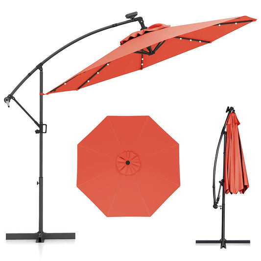 LIVSK Offset Parasol 300 cm met Afstandsbediening - 32 LED's - 360° Draaibaar - Waterafstotend - Oranje