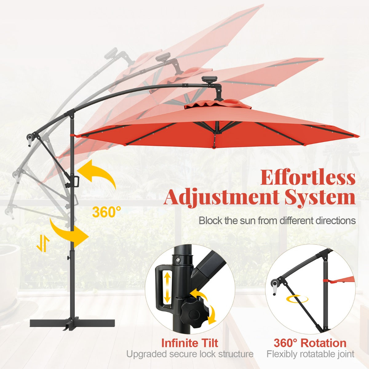 LIVSK Offset Parasol 300 cm met Afstandsbediening - 32 LED's - 360° Draaibaar - Waterafstotend - Oranje