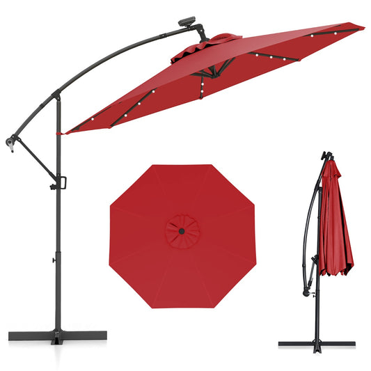 LIVSK Offset Parasol 300 cm - 32 LED's op Zonne-energie - Kantelmechanisme - Waterafstotend - Stabiele Constructie - Beige