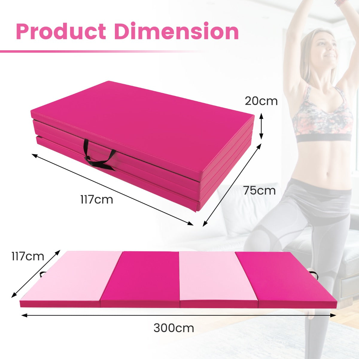 Livsk costway 300 x 117 x 5 cm kunstleer gevoerd met handvatten en klimgespen roze 1 1