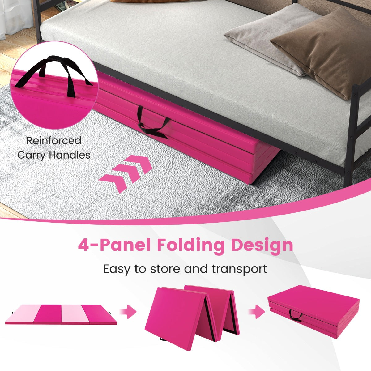 Livsk costway 300 x 117 x 5 cm kunstleer gevoerd met handvatten en klimgespen roze 5