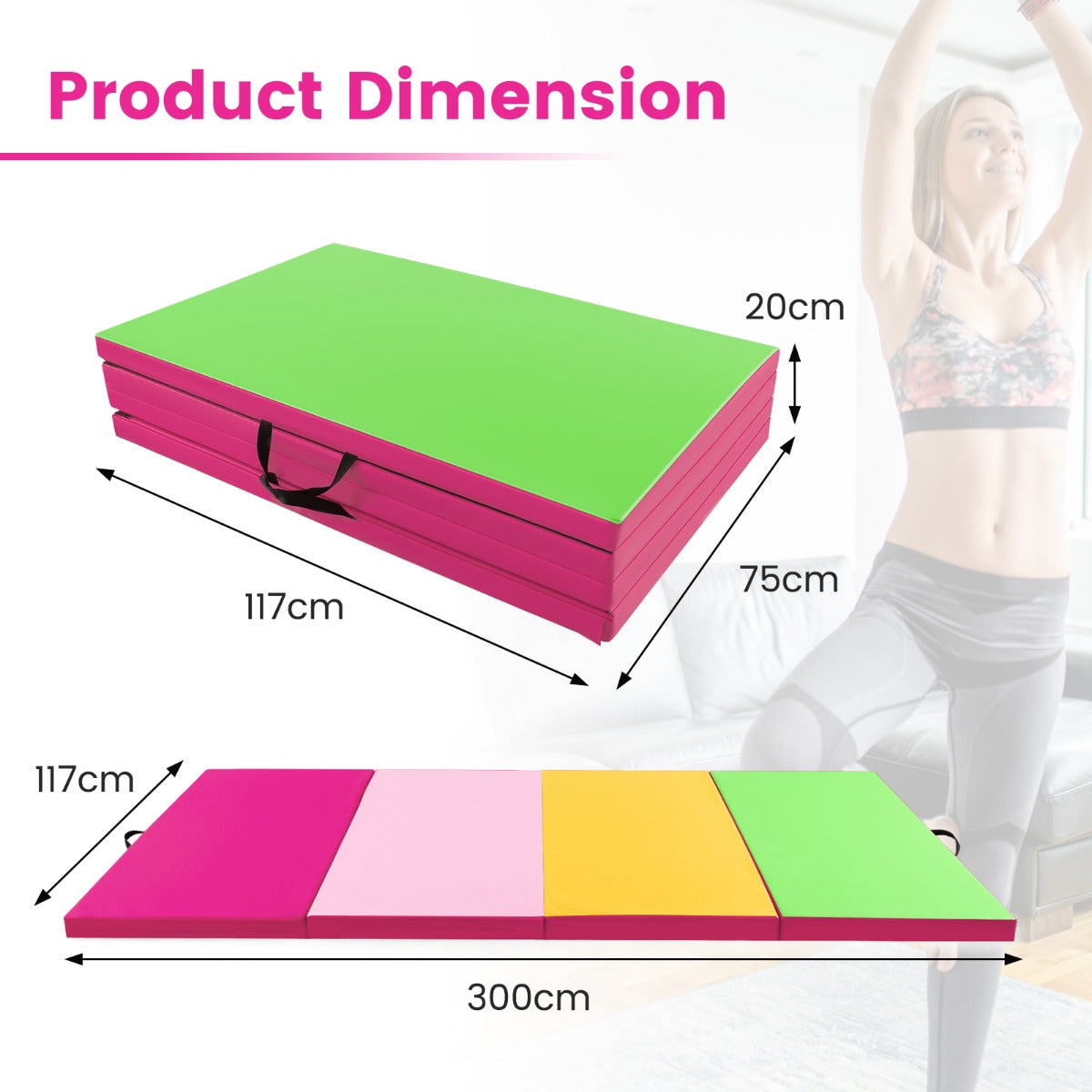 LIVSK Opvouwbare Gymnastiekmat - 5 cm Dikke EPE-schuimvulling - Handgrepen - Klittenbandsluitingen - 300 x 117 x 5 cm - Paars
