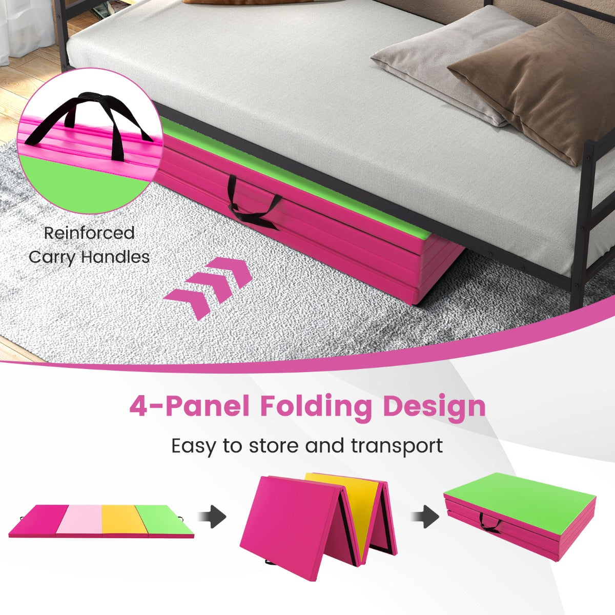 LIVSK Opvouwbare Gymnastiekmat - 5 cm Dikke EPE-schuimvulling - Handgrepen - Klittenbandsluitingen - 300 x 117 x 5 cm - Paars