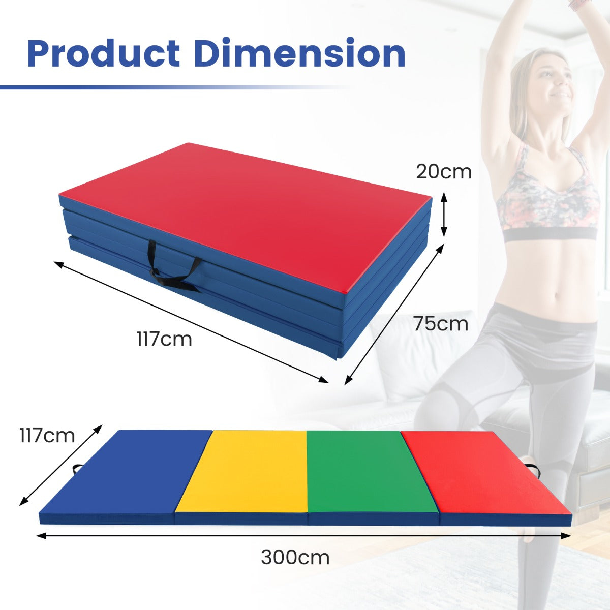 LIVSK Opvouwbare Gymnastiekmat - 5 cm Dikke EPE-schuimvulling - Handgrepen - Duurzaam en Afneembaar - 300 x 117 x 5 cm -